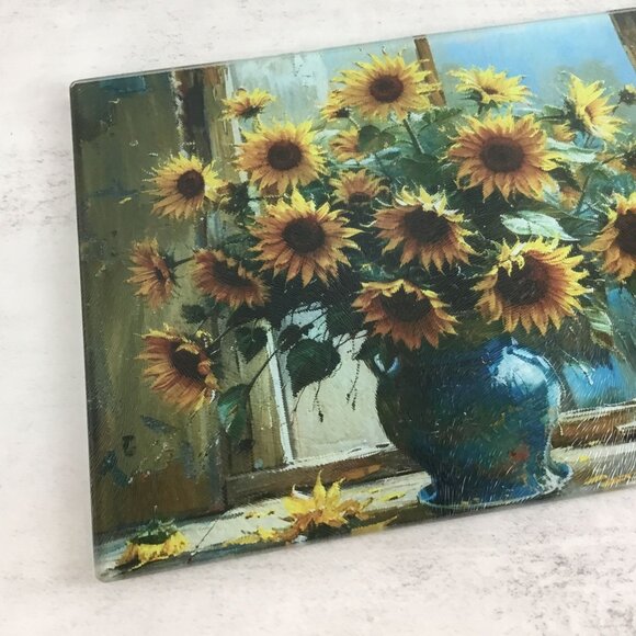 Rustic Sunflower Oil Painting Glass Cutting Board - Picture 12 of 13